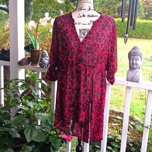 TORRID Red Leopard Animal Print Sheer Baby Doll Top